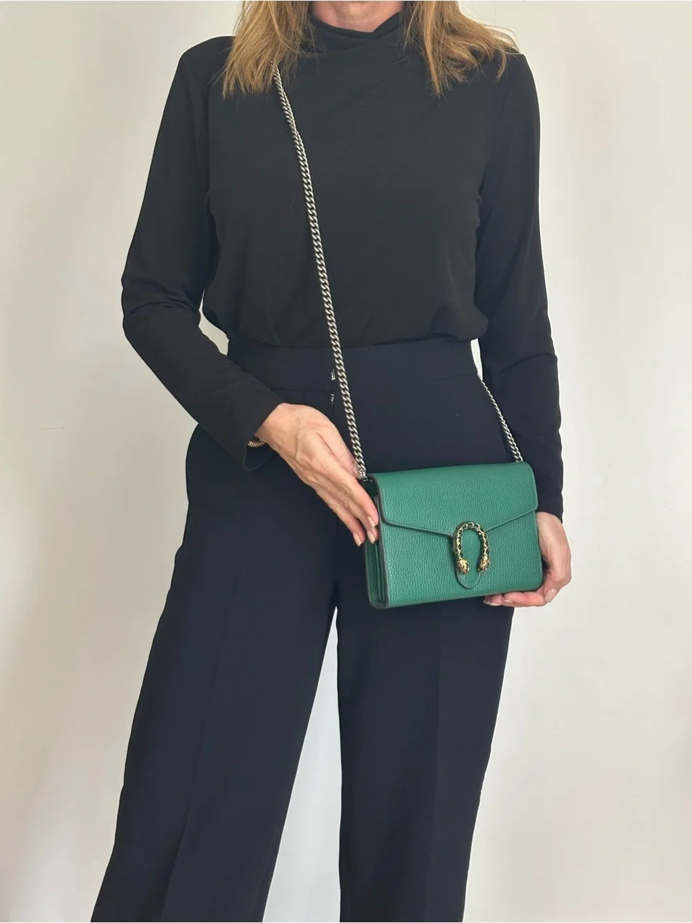 Gucci Dionysus Wallet on Chain Emerald Green Pebbled Leather Crystals Authentic - Picture 10 of 11